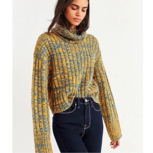 Urban Outfitters Sweaters - urban outfitters yellow blue sweater cowl neck cropped fit size medium